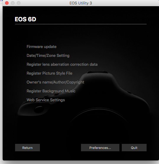 Screen Shot EOS Utility Gray Settings