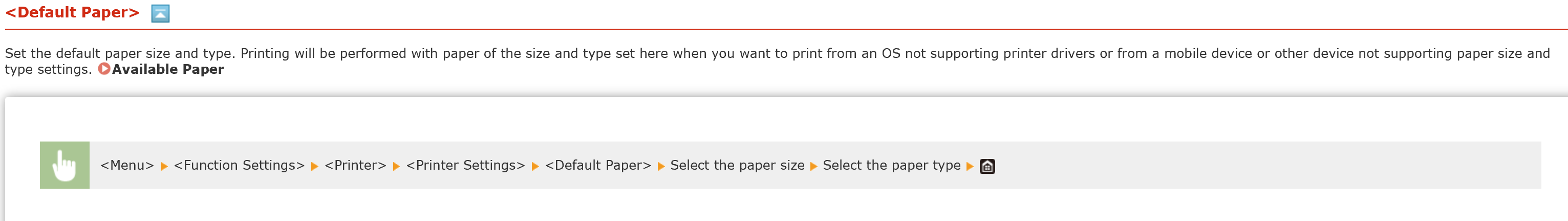 Paper Size and Type Settings