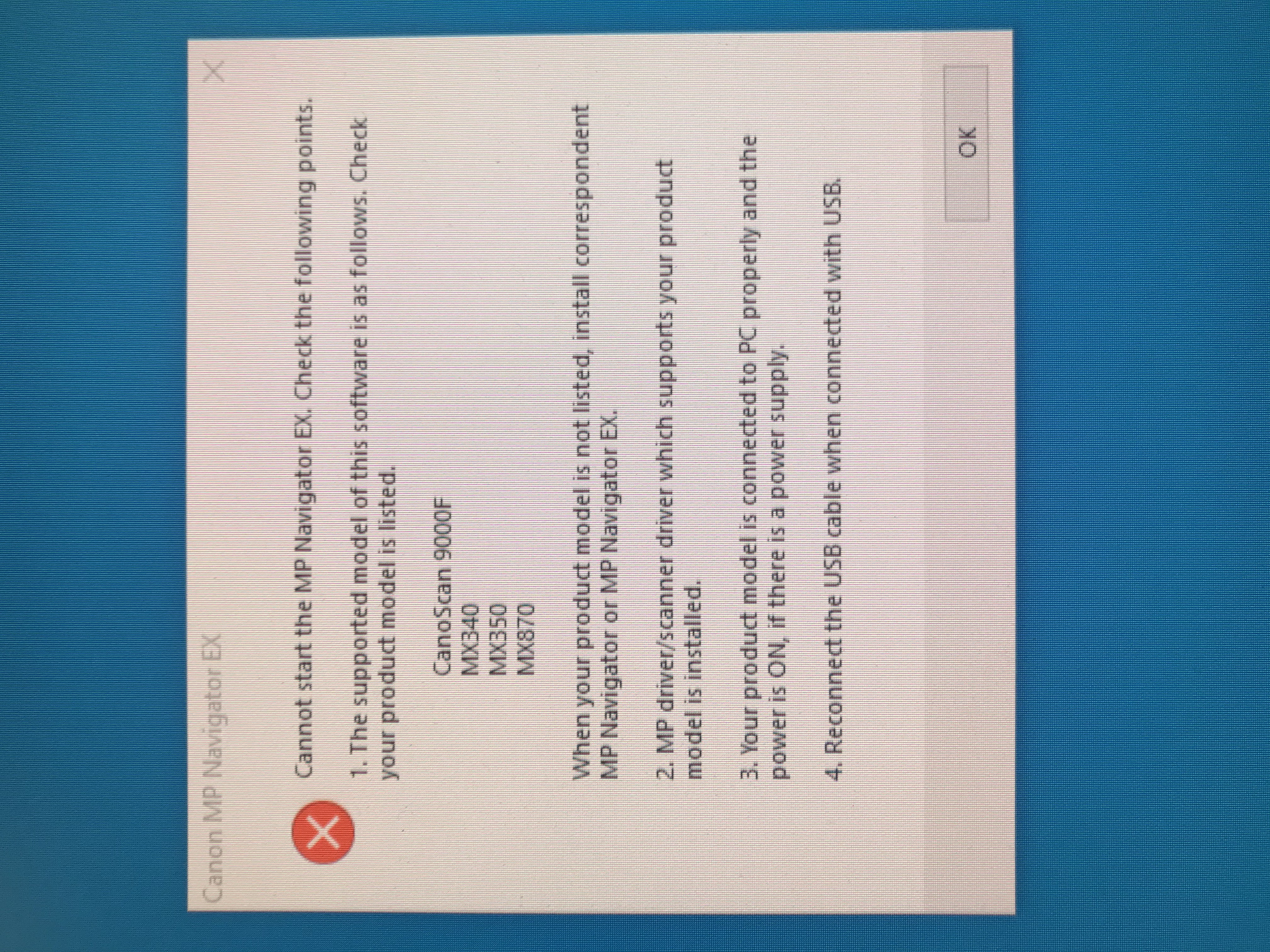 MP Navigator error message