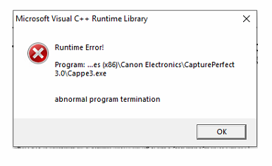 Runtime Error Scanning Wtih Cpature Perfect 3 0 On Canon Community