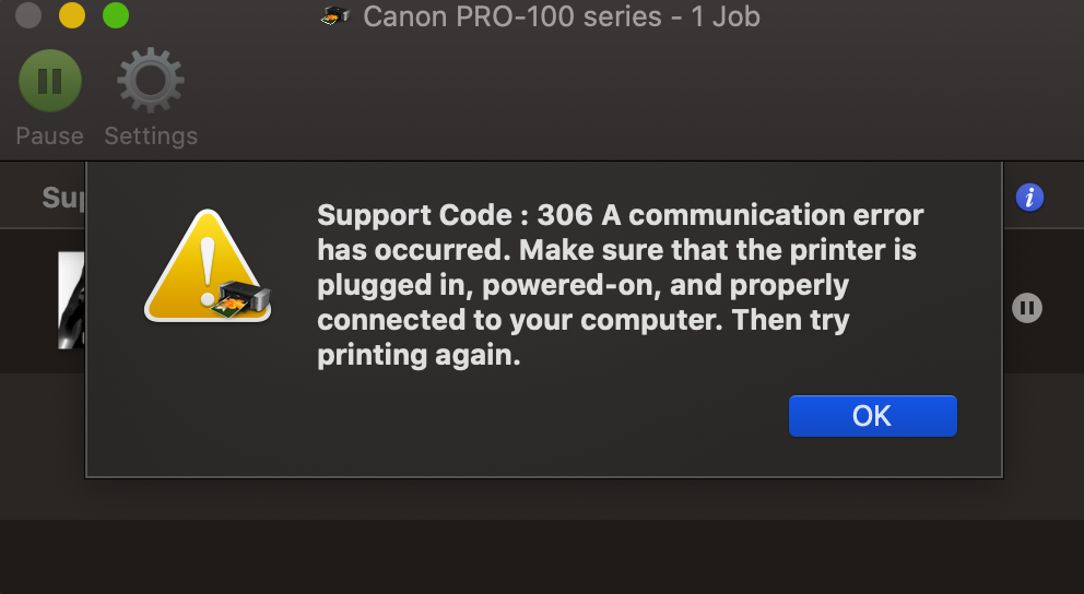 support code 306 canon printer mac