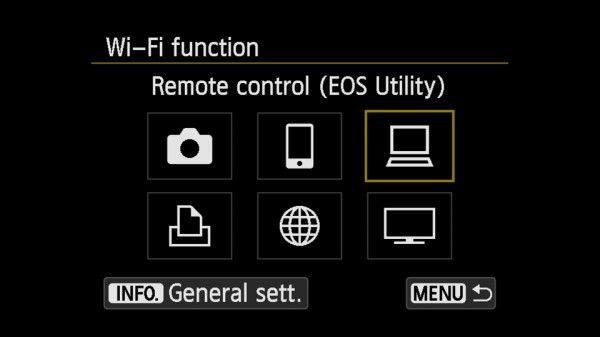 Wi-Fi EOS Functions camera menu