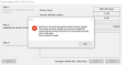 Canon PRO-100 FM Upgrade Error
