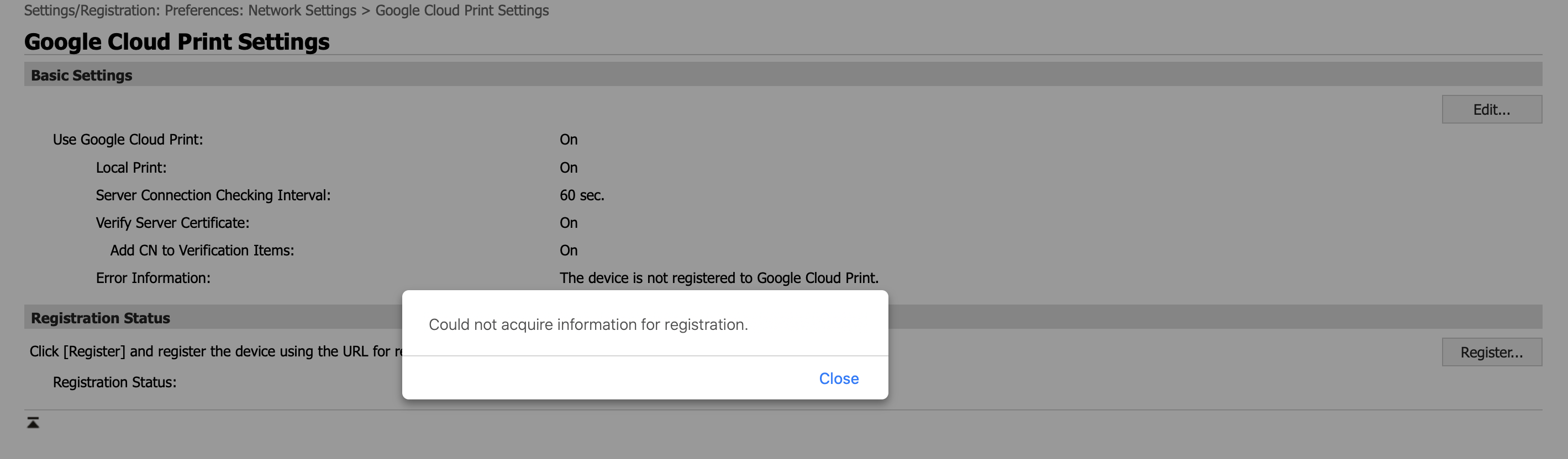 google cloud printer registration