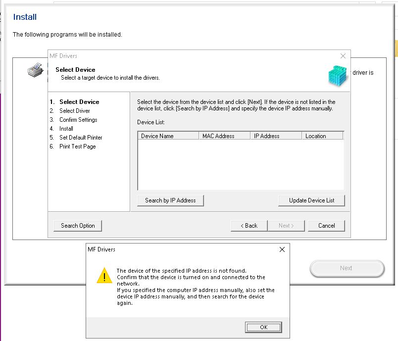 color imageclass mf644cdw network install not foun... - Canon Community