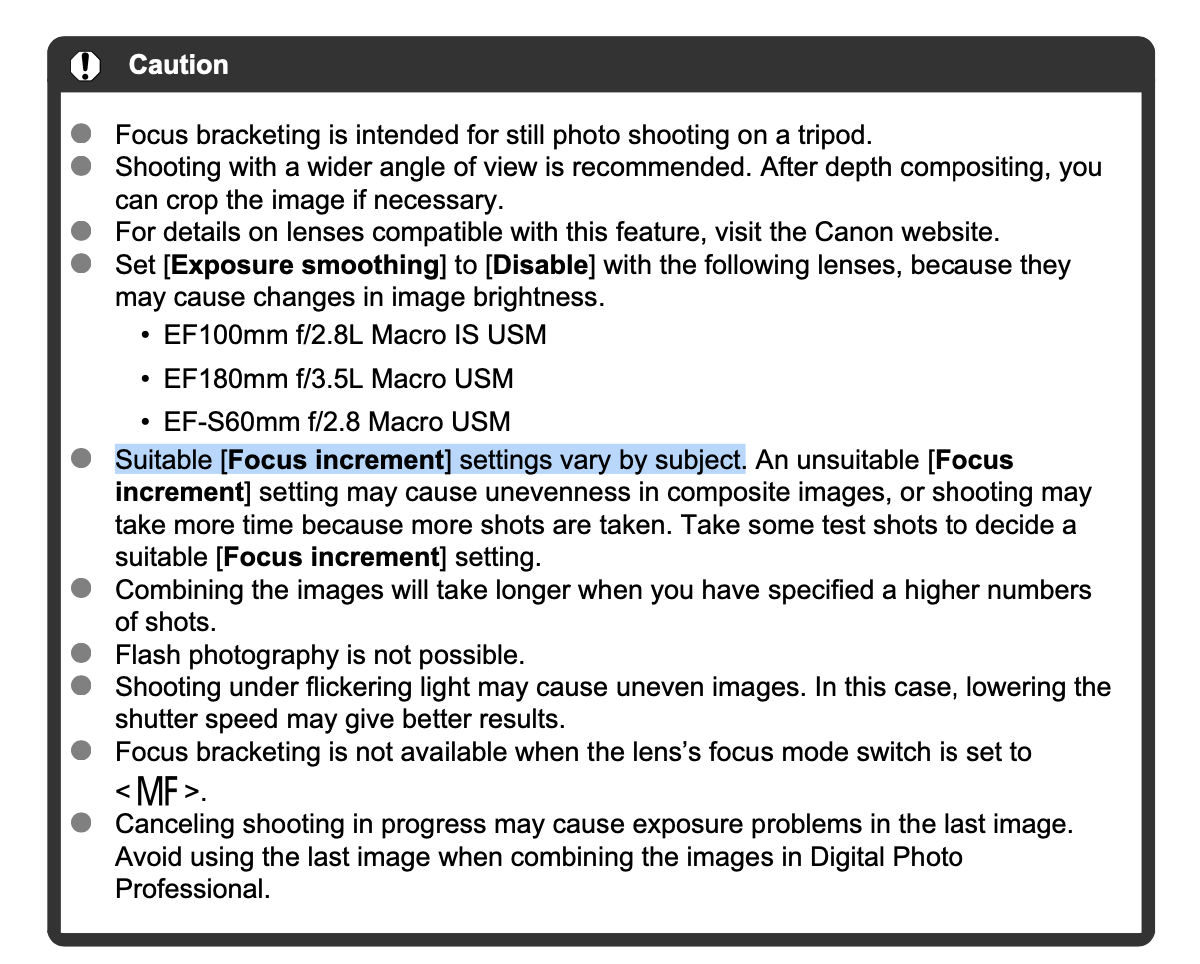 R5 focus stacking focus increment? Canon Community