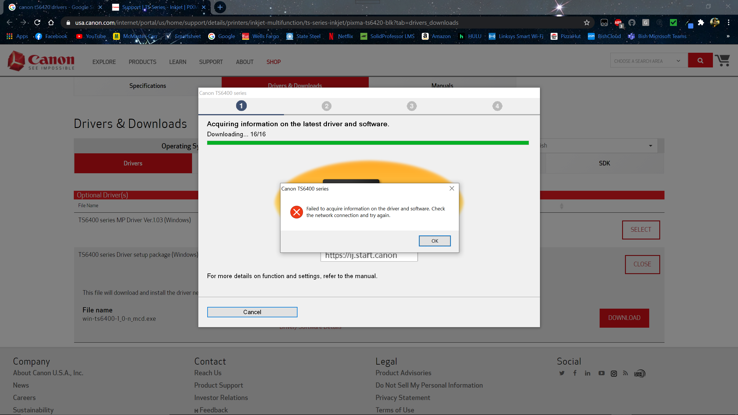 PIXMA TS6420 - Drivers not downloading - Canon Community