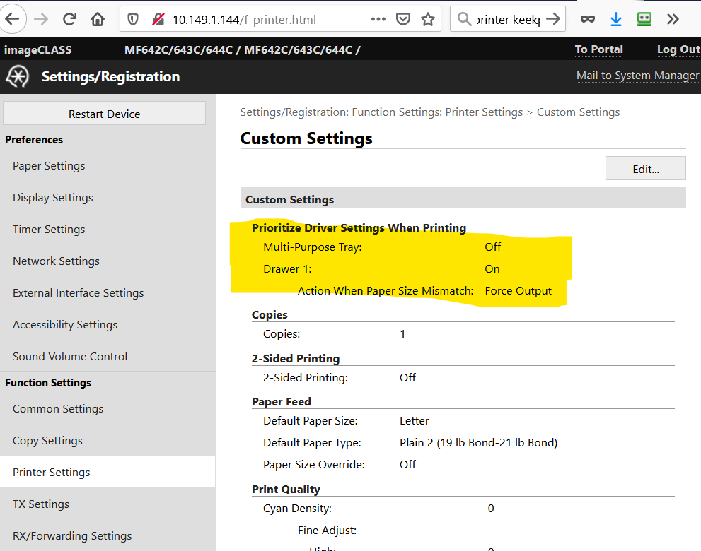 MF644cdw setting up the default paper tray Page 2 Canon Community