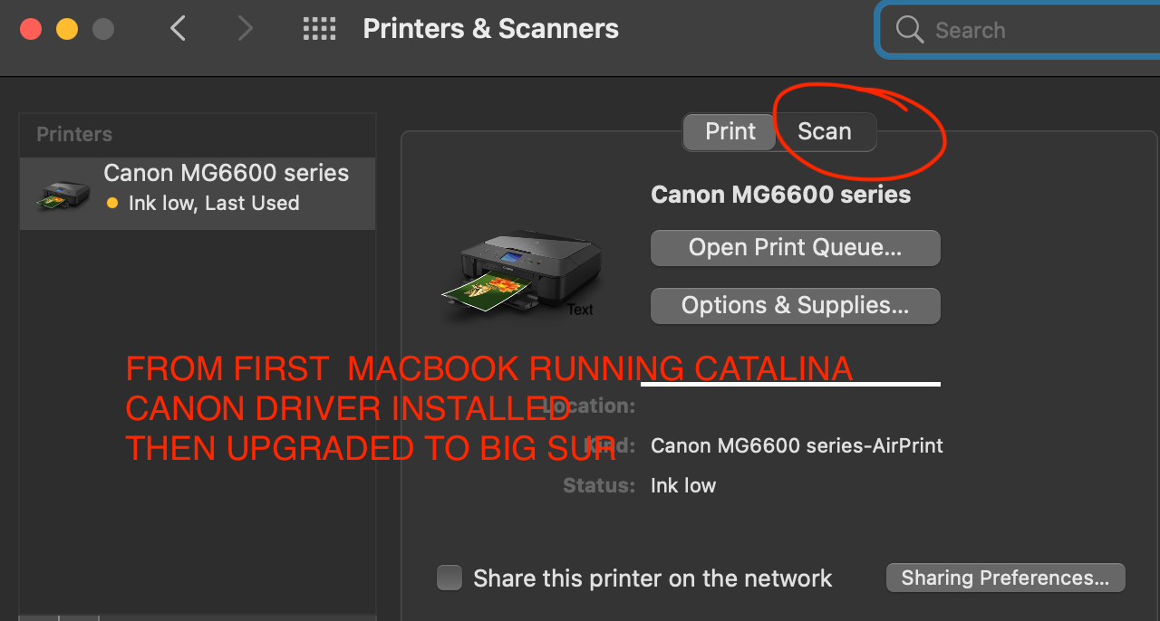 PIXMA MG6620 and Big Sur 11.2.2 - unable find s... - Canon Community
