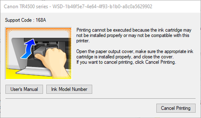 printer cartridge support code 168A ink model number.png