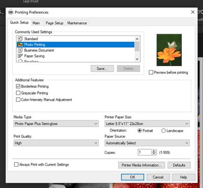 Printer Quick Settings