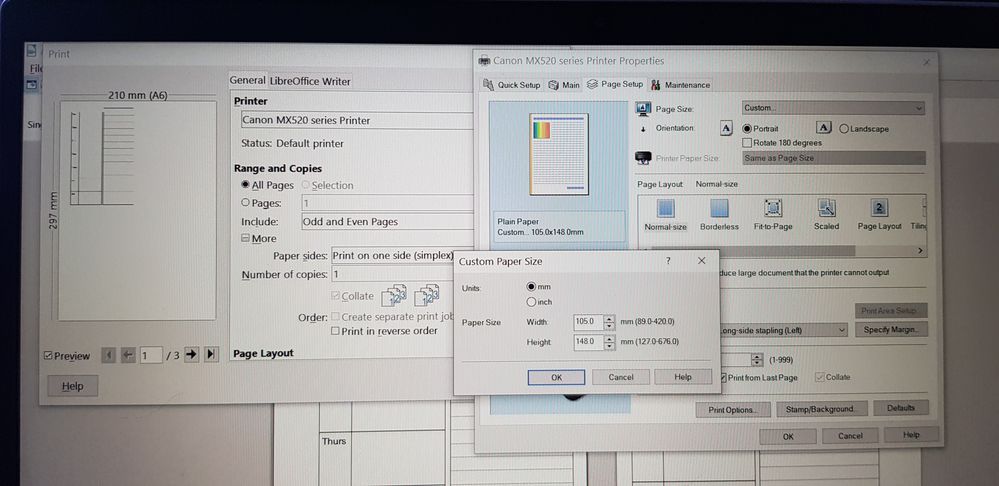 Everything shows as A6, except the preview which says A6 but shows A4 dimensions?!