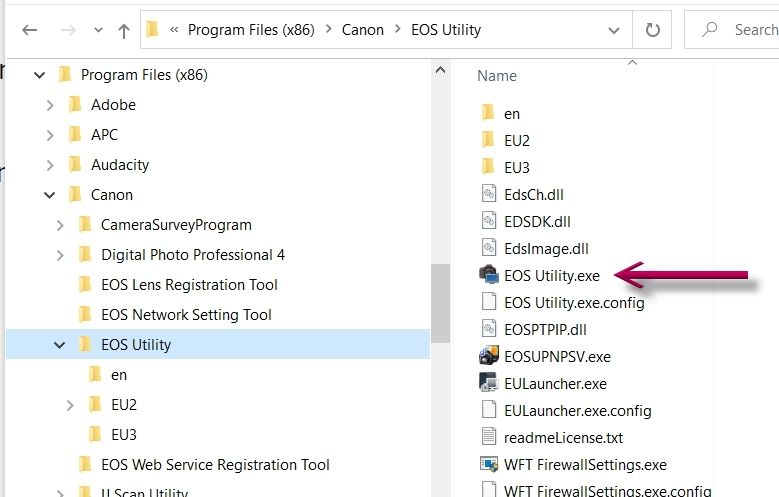 Windows Path to EOS Utility.