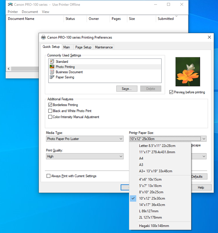 Solved PIXMA PRO100 custom paper size Canon Community