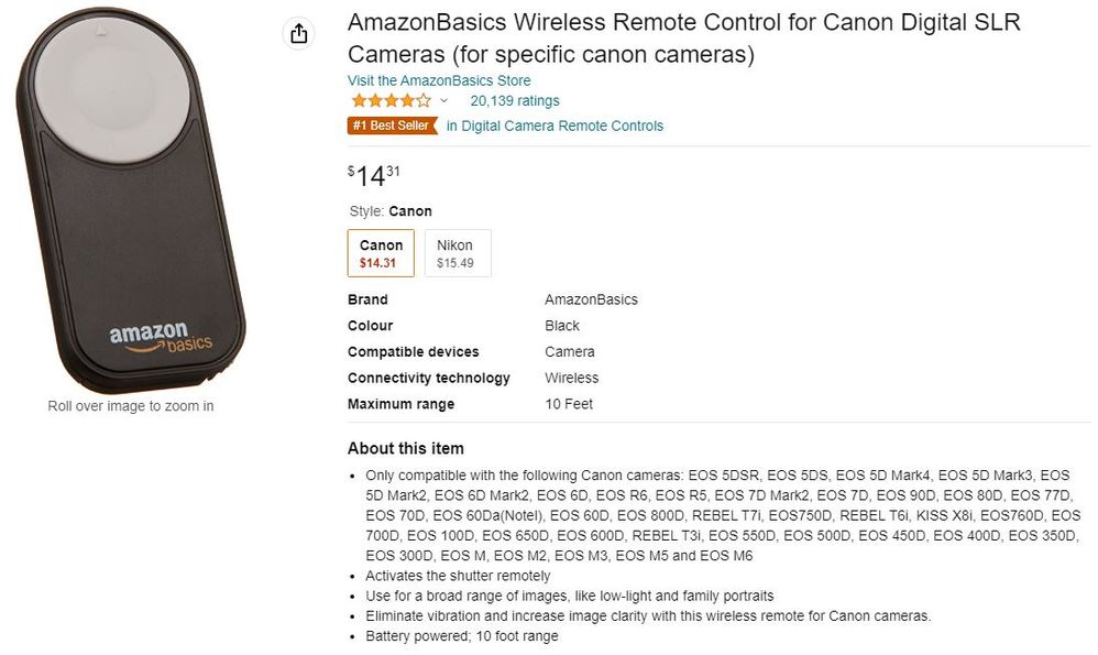 Canon t7i wireless store remote