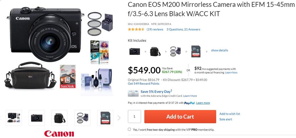 Canon EOS M200 Mirrorless Digital Camera with 15-45mm Lens (Black)