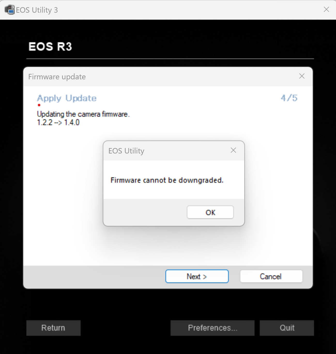 Solved EOS R7 "Firmware cannot be downgraded" Canon Community
