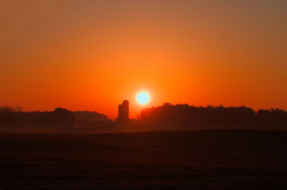 Sun Rising Over the Dairy Farm on a Crisp November Morning