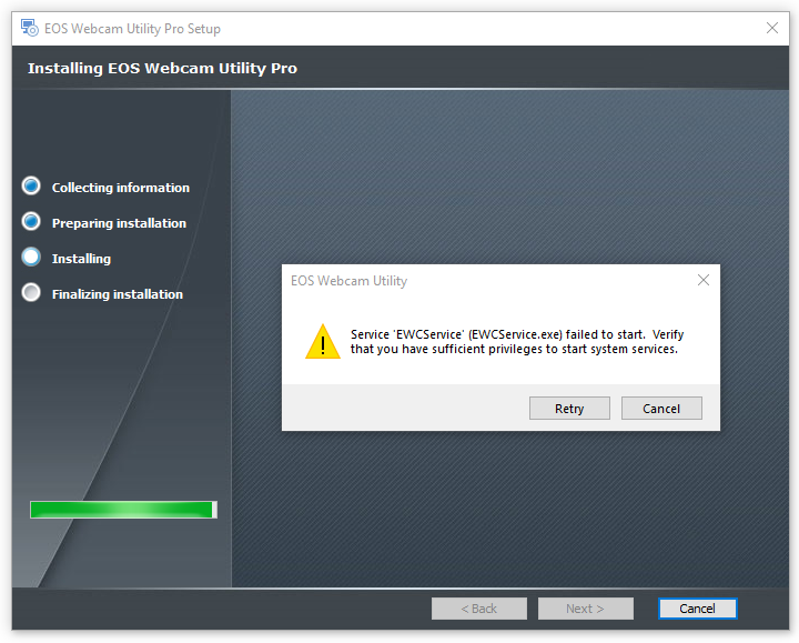 Installing EOS Webcam Utility Pro 2.0: Service 'EW... - Canon Community