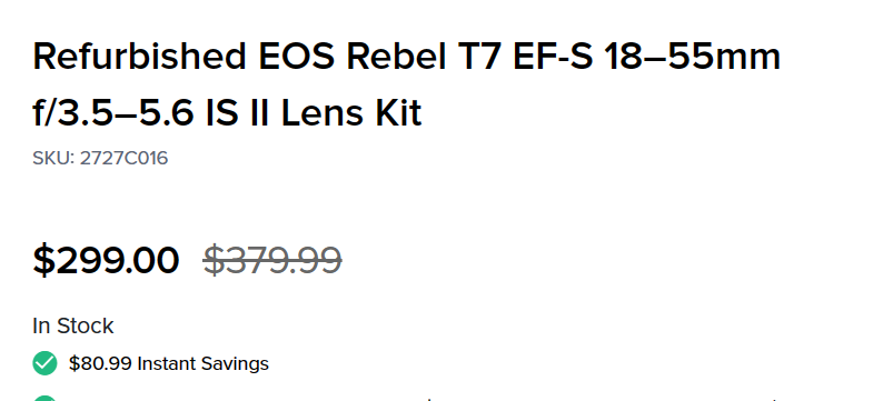 Shop Canon EOS Rebel T7 EF-S 18–55mm f/3.5–5.6 IS II