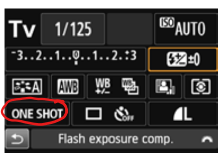 When the lens is set to AF. Your camera will display "One Shot", "AI Servo" or "AI Focus". If the lens is set to MF the camera will NOT display an AF Operation. It will simply display "MF" meaning Manual Focus.