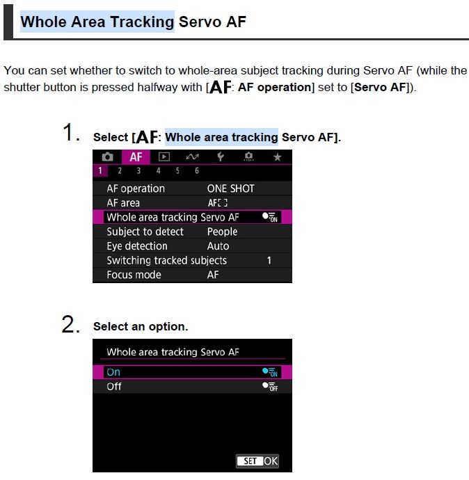 Whole Area Tracking Servo AF.