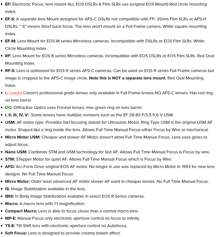 Here is Canon's naming conventions. 3rd Party Manufacturers use their own. So check with that manufacturer.