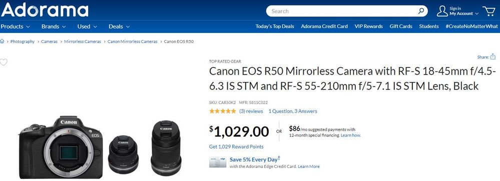 Canon EOS R50 Mirrorless Camera (Black) with RF-S 18-45mm and 55-210mm  Lenses, Mirrorless Cameras