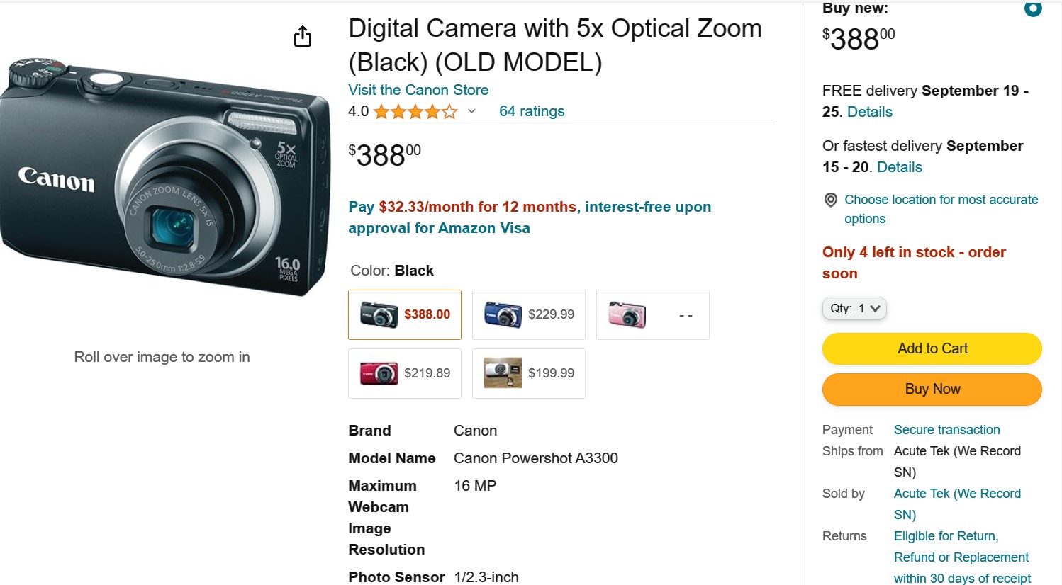 PowerShot A3300 IS Is it possible for canon to rep - Canon 