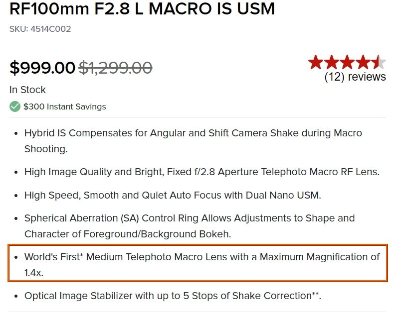 RF 100mm macro - 1.4:1 magnification