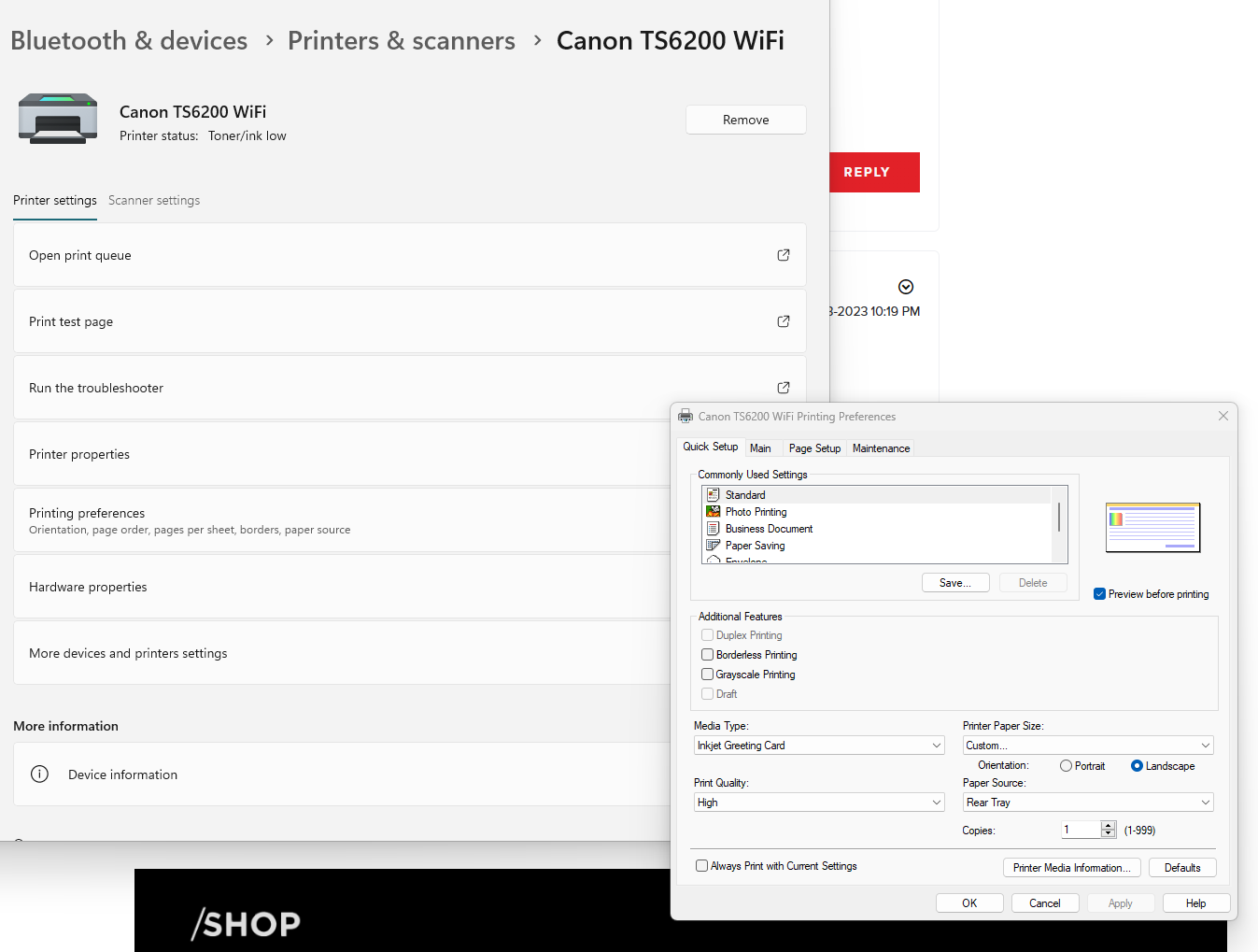 Pixma TS9550 No Custom Size Paper option Canon Community