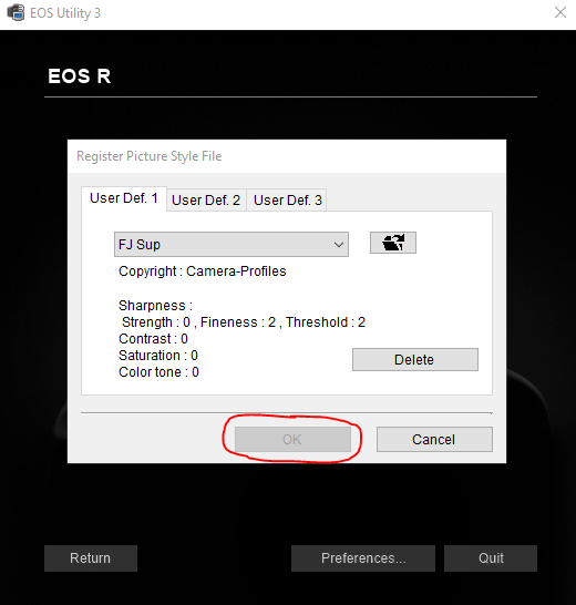 EOS Utility Register Picture Styles "OK" greyed Canon Community