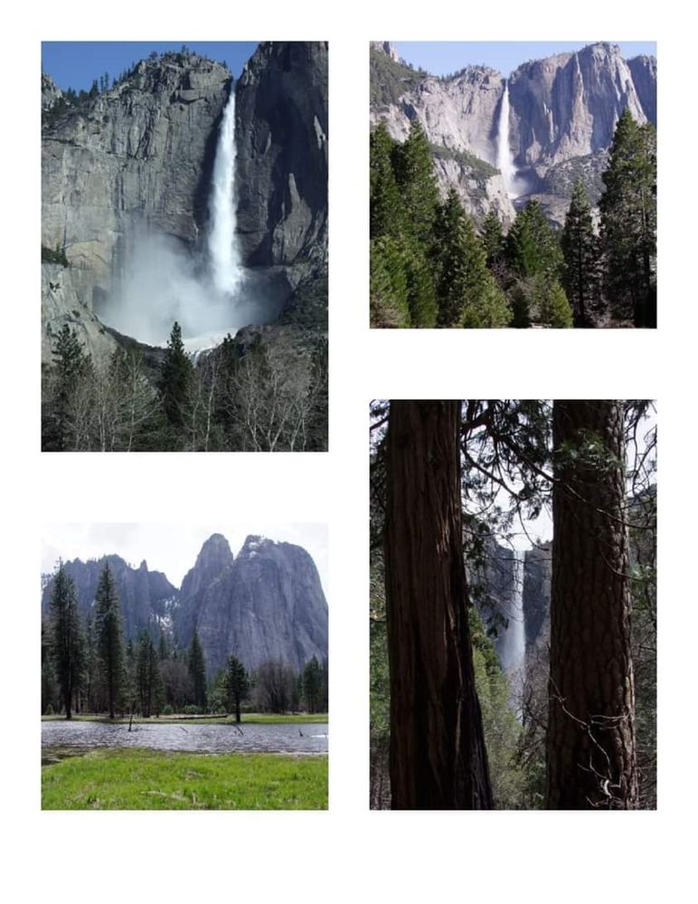 Different positions of Yosemite falls.