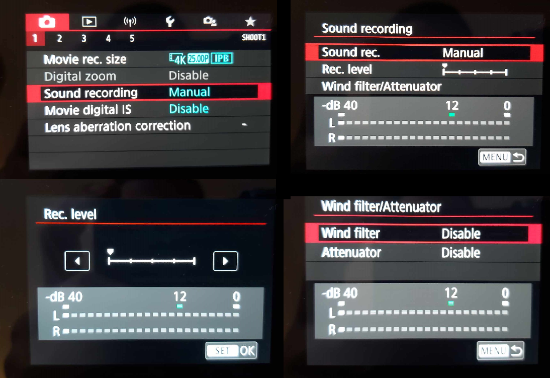 canon eos 250d video settings