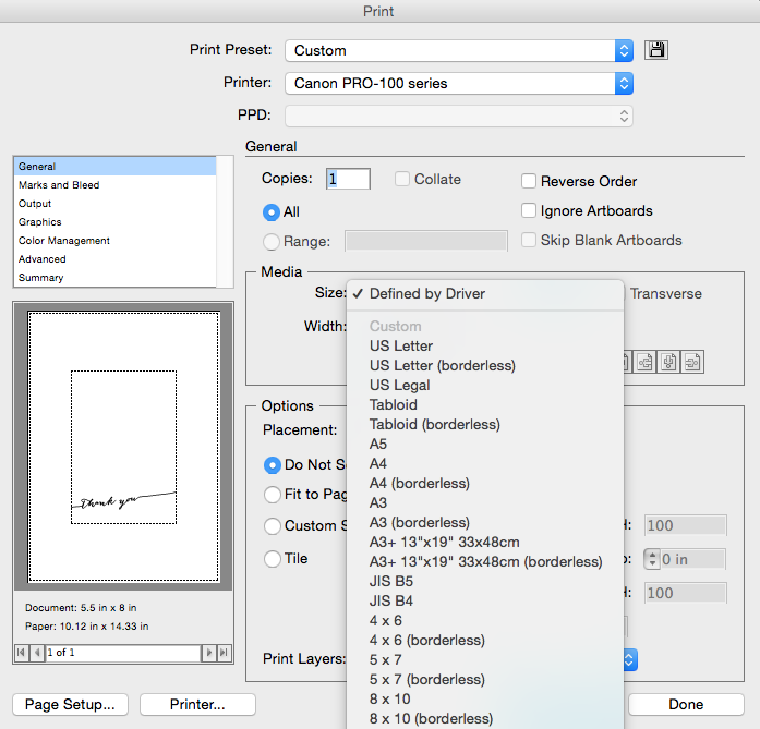 Canon Printer Paper Sizes