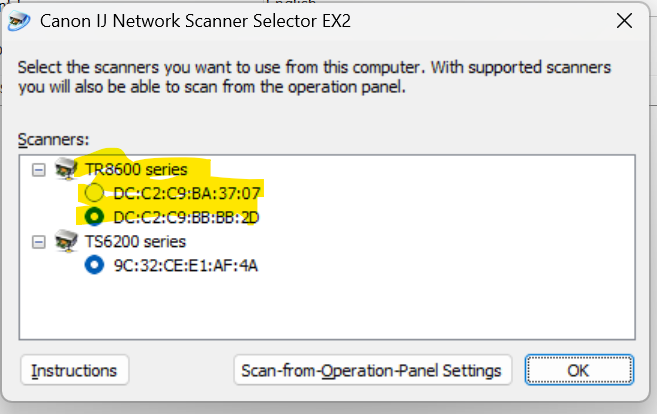 Easy way to select which of 2 TR8620a printers at  - Canon